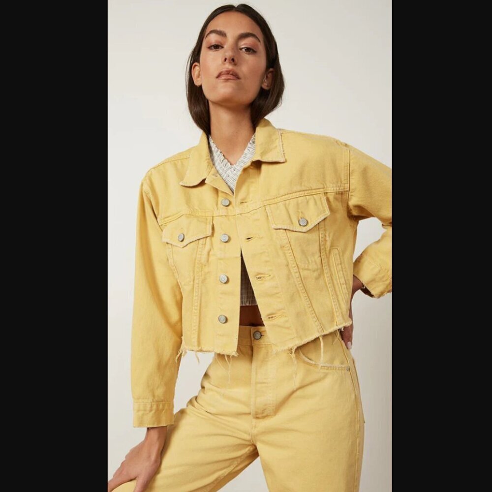 Boyish Jeans Harvey Yellow Denim Cropped Jacket in Honey Pot M